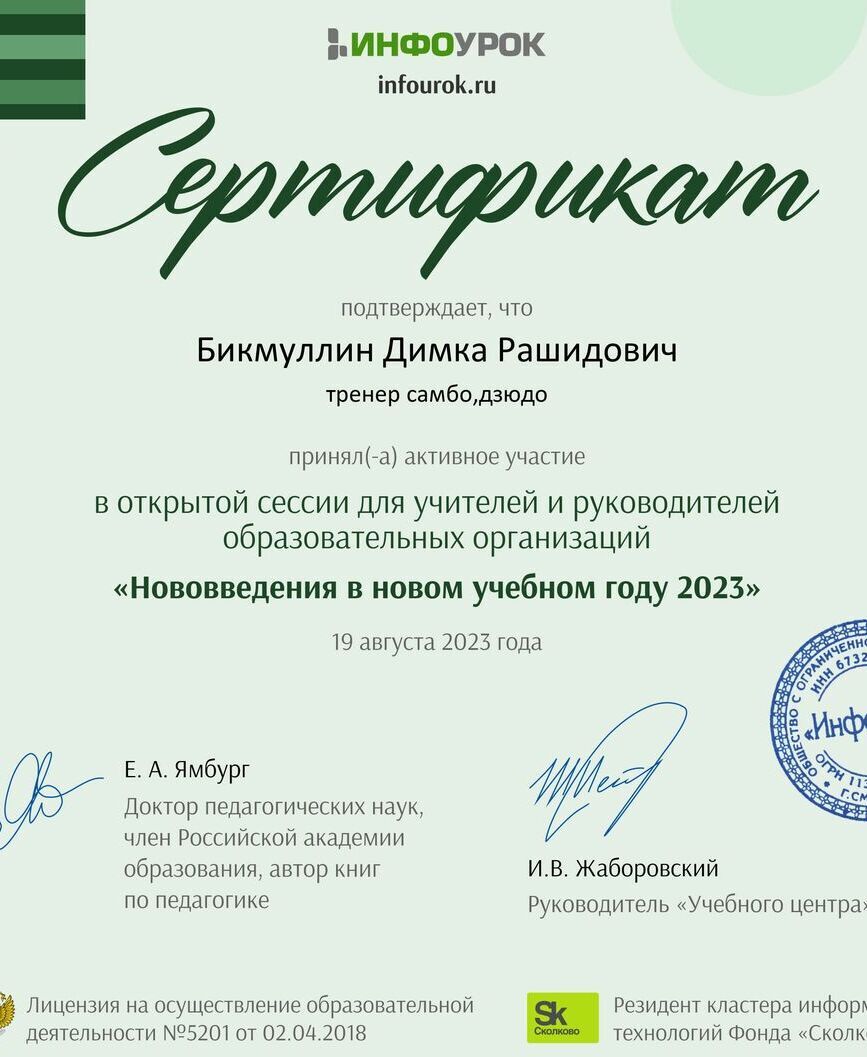 Сертификат Бикмуллин Дим Рашидович